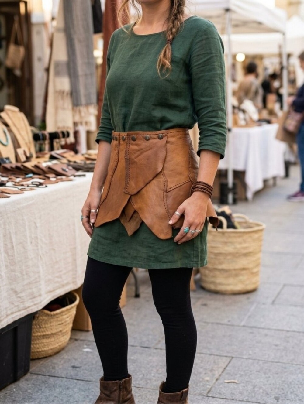 Handmade Genuine Leather Patchwork Festival Mini Skirt
